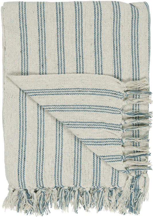 Cream Throw with Light Blue Stripes