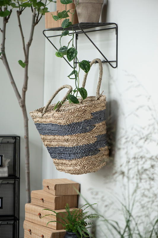 Seagrass Shopper with Grey Stripes