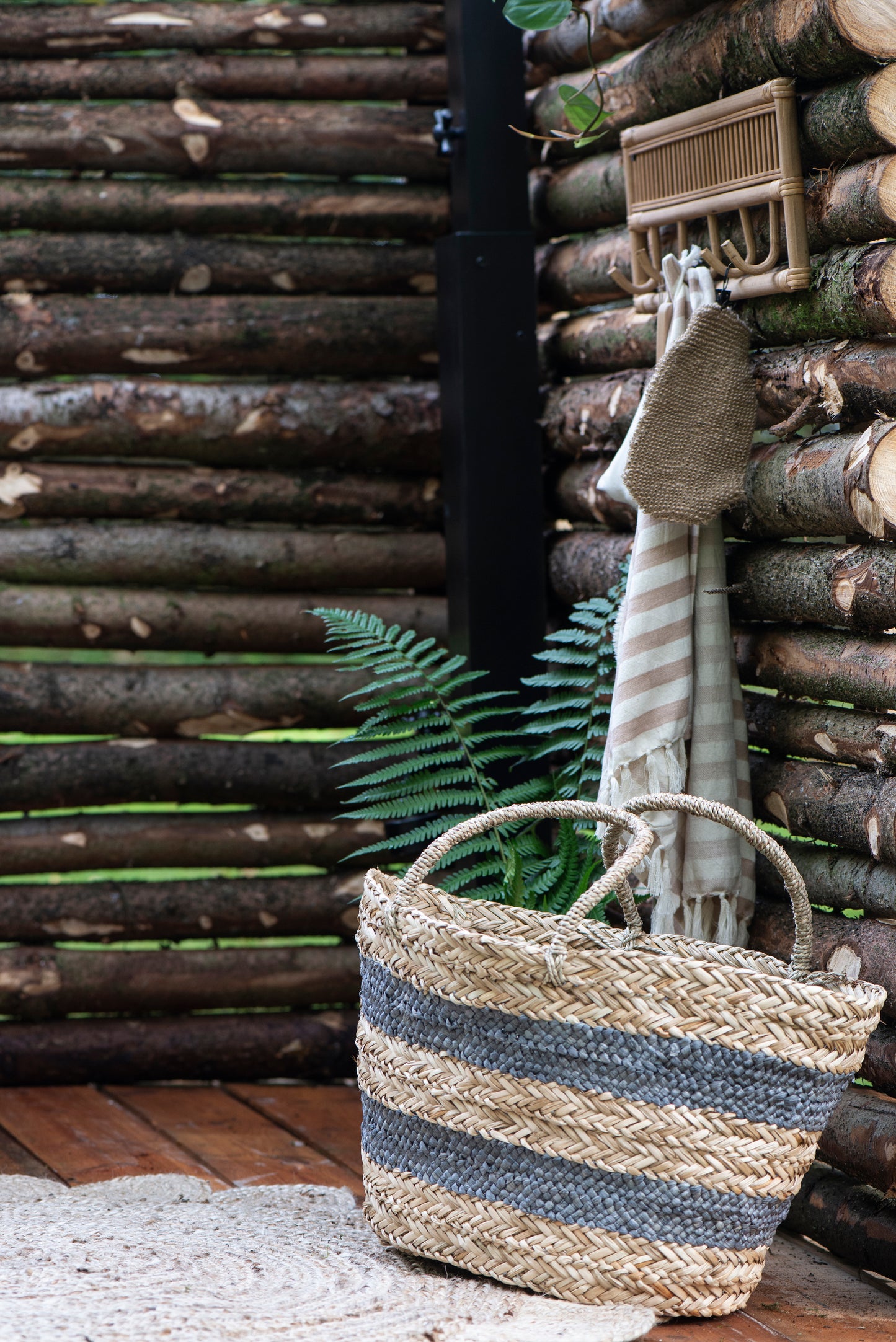 Seagrass Shopper with Grey Stripes