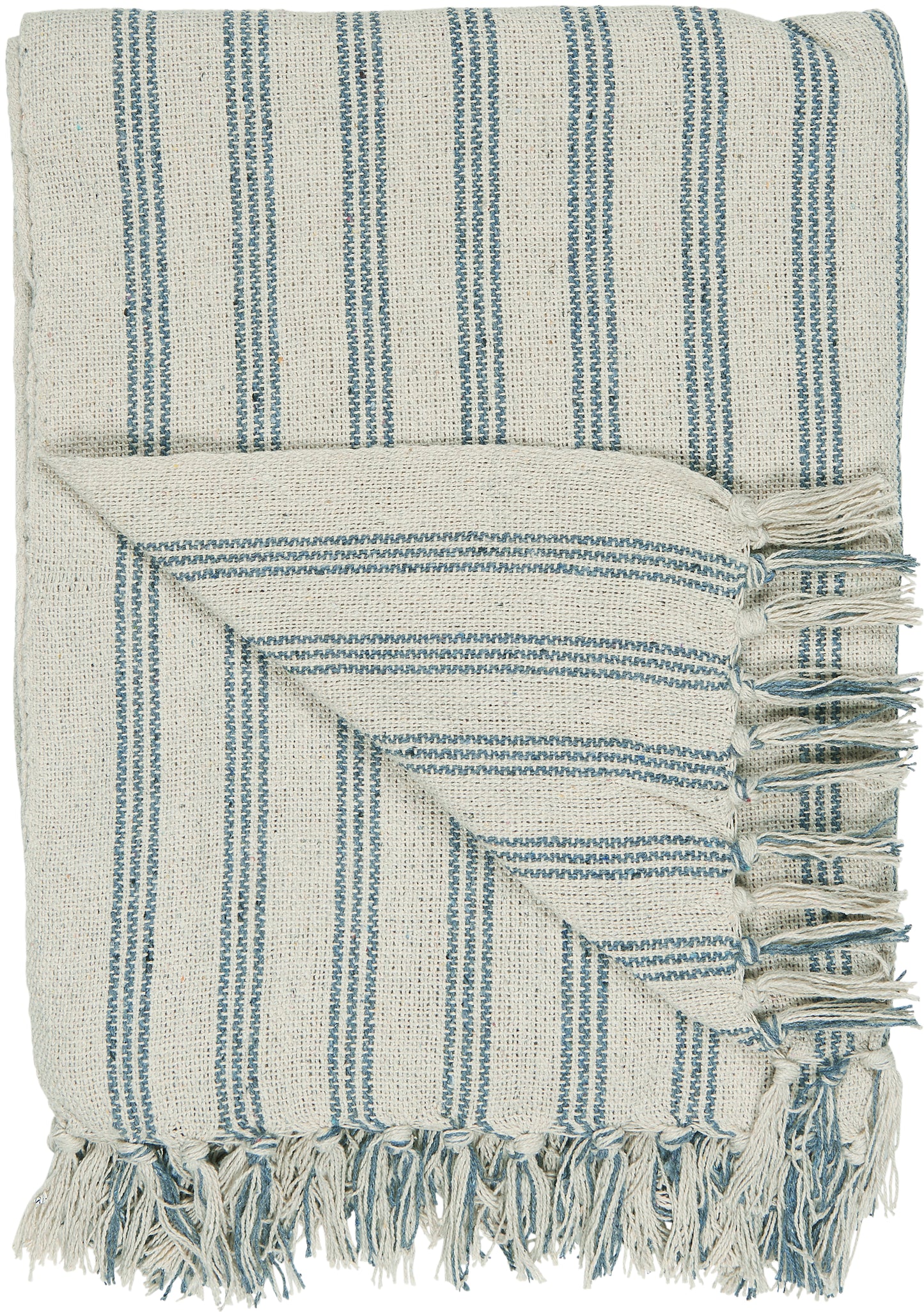 Cream Throw with Light Blue Stripes